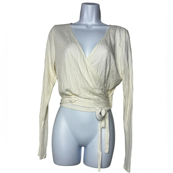 Reformation Long Sleeved Cropped Wrap Top - Cream‎ - Size Large - Picture 1 of 8